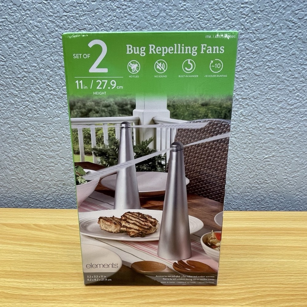 Elements Set of 2 Rechargeable Bug Repelling Fans Outdoor Picnic Summer Silver